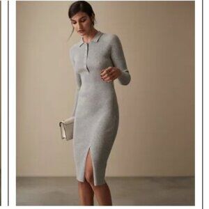 NWT Reiss Louise Light Heathered Gray Ribbed Midi Sweater Dress S  $345 USD